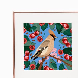 Waxwing Print, Wild Bird print, Quirky Bird art, Waxwing Bird art, Bird poster, wall art, home decor, gifts, animal lovers art, Birds Poster image 4