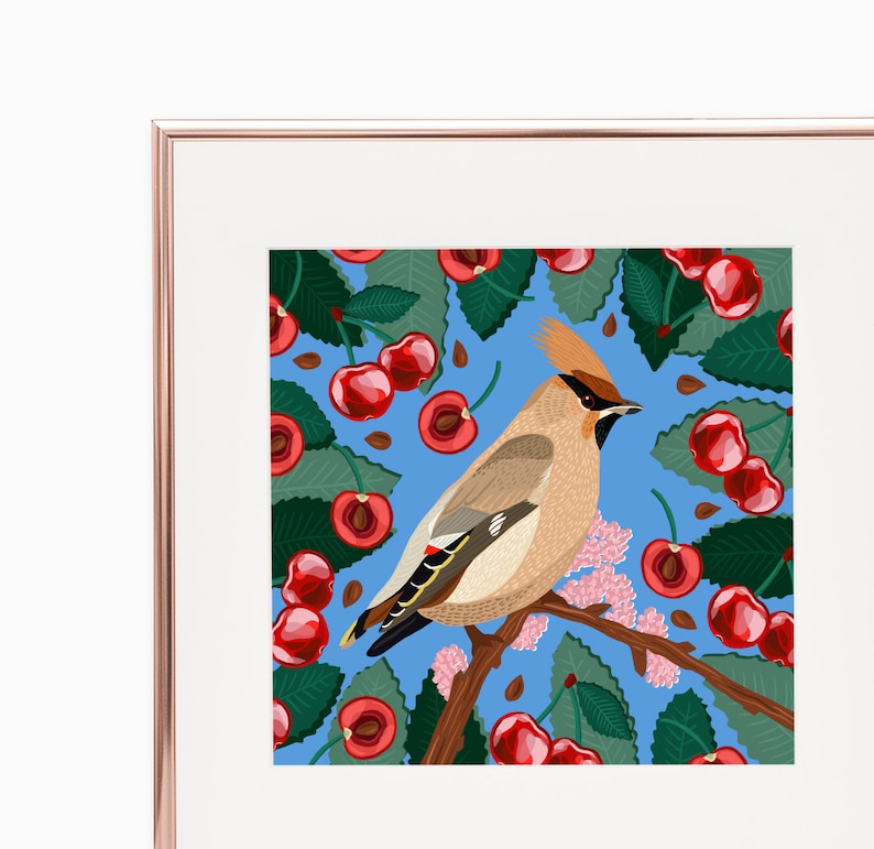 Waxwing Print, Wild Bird print, Quirky Bird art, Waxwing Bird art, Bird poster, wall art, home decor, gifts, animal lovers art, Birds Poster image 4