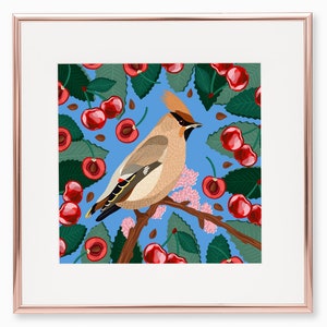 Waxwing Print, Wild Bird print, Quirky Bird art, Waxwing Bird art, Bird poster, wall art, home decor, gifts, animal lovers art, Birds Poster image 5