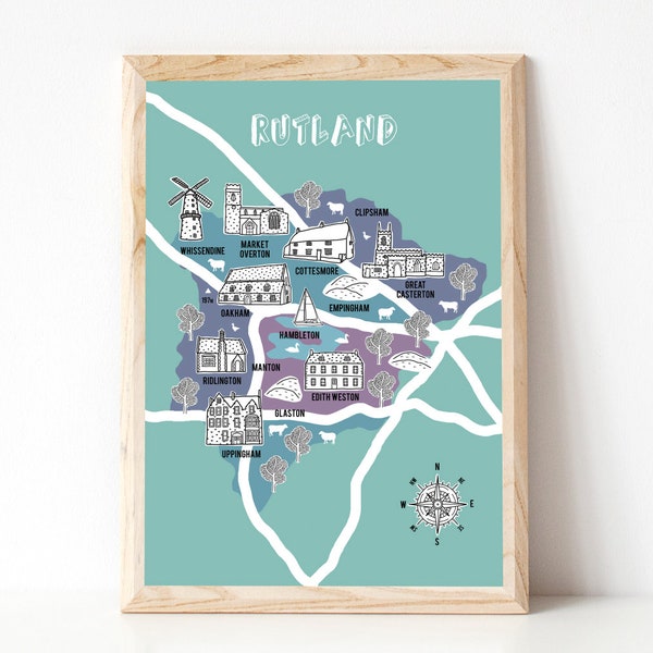Rutland map, Rutland gifts, Map illustration, County Map, Map Gift, Rutland Art, Rutland, new home gift, hand drawn map, handmade, Map Gift