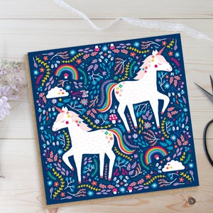 Unicorn card, whimsical card, folk art, cards for her, birthday cards, any occasion card, unicorn gift, I believe card, fairytale folk art image 4