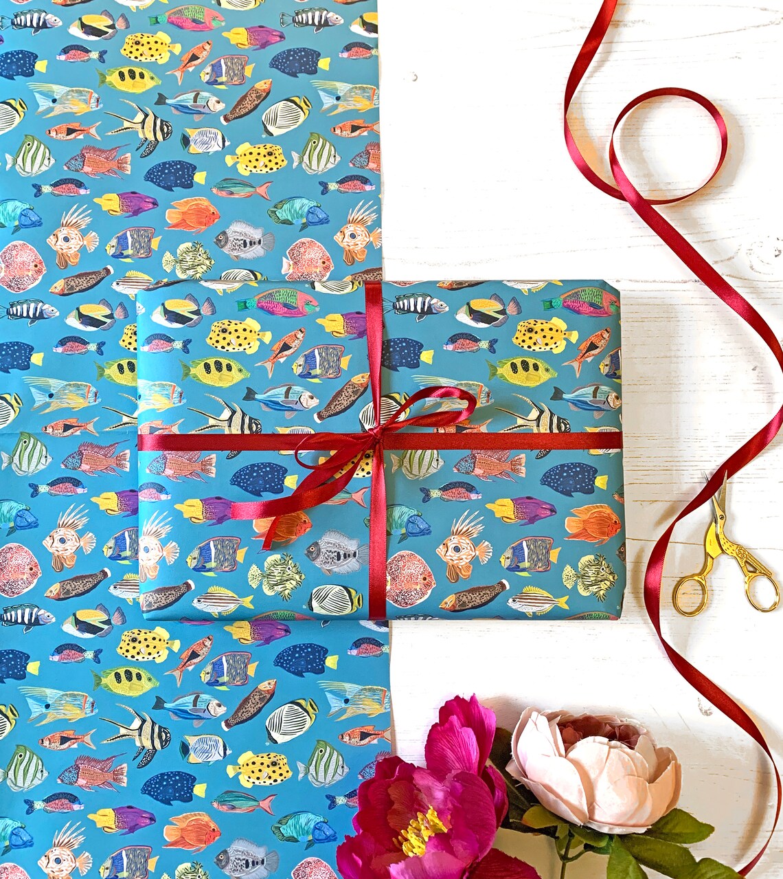 Fish Wrapping Paper Cute and Colourful Fish Wrap Tropical Etsy UK