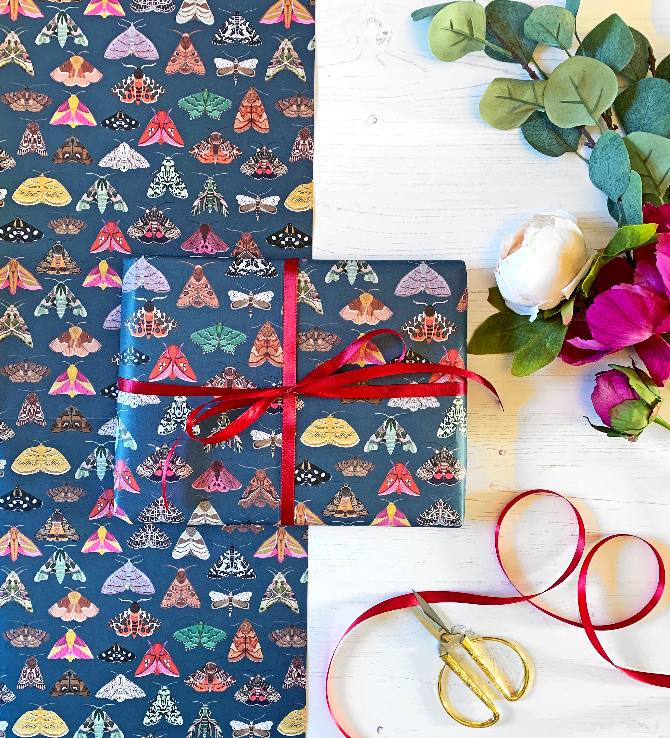 Moth Wrapping Paper Illustrated Wrapping Paper Moth Gift Etsy