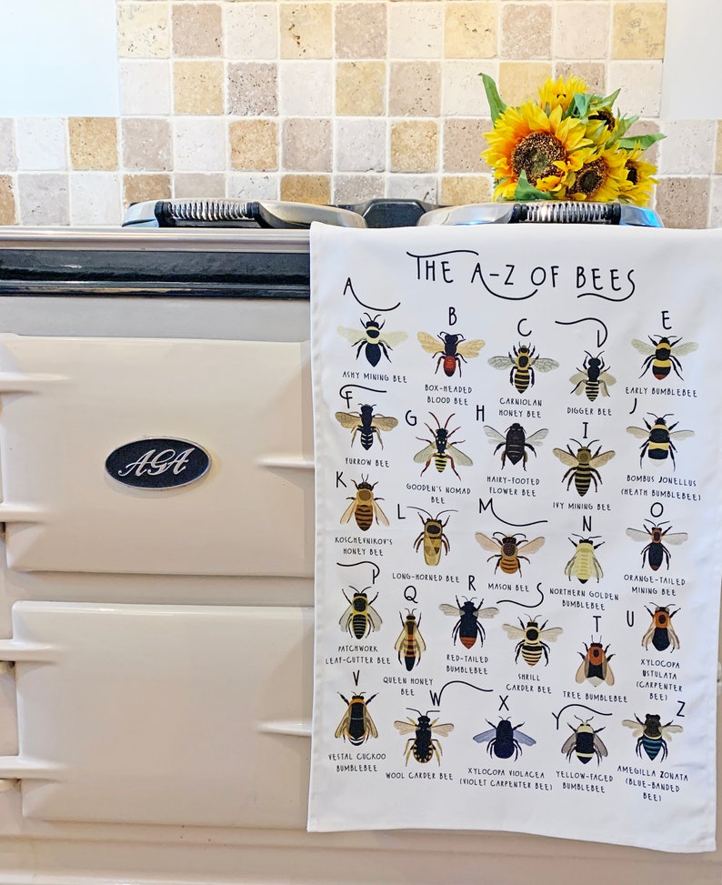 Bee Tea Towel, A-Z of Bees Tea Towel, Illustrated Tea Towel, Bumble Bee Homewares, Bee Gift, Kitchen Accessories Gift, Tea Towel image 5