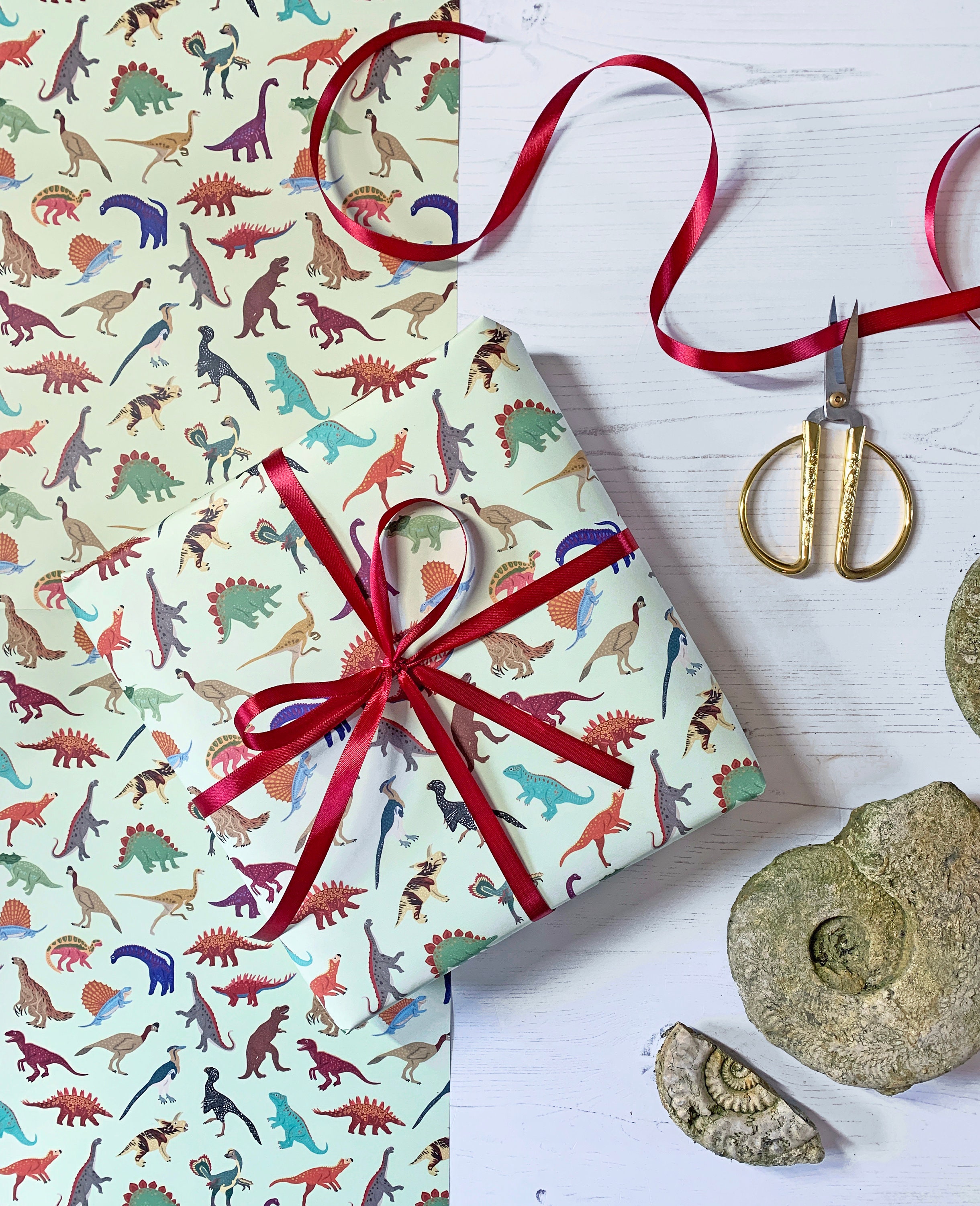 Dinosaur Wrapping Paper 12 Sheets - 6 Dino Patterns Gift Wrap For Kids Birthdays