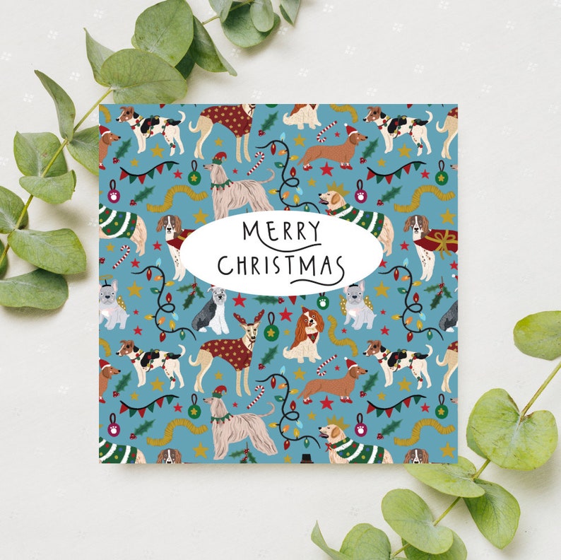 Dogs Christmas Card Cute Christmas dogs Christmas card Dogs Etsy