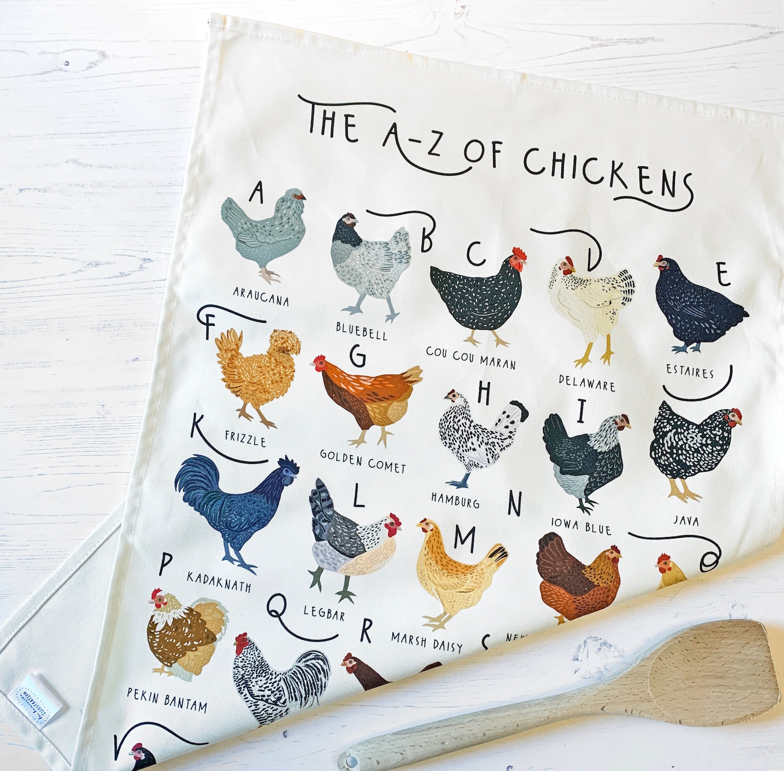 Chicken Tea Towel AZ of Chickens Tea Towel Illustrated Tea Etsy UK