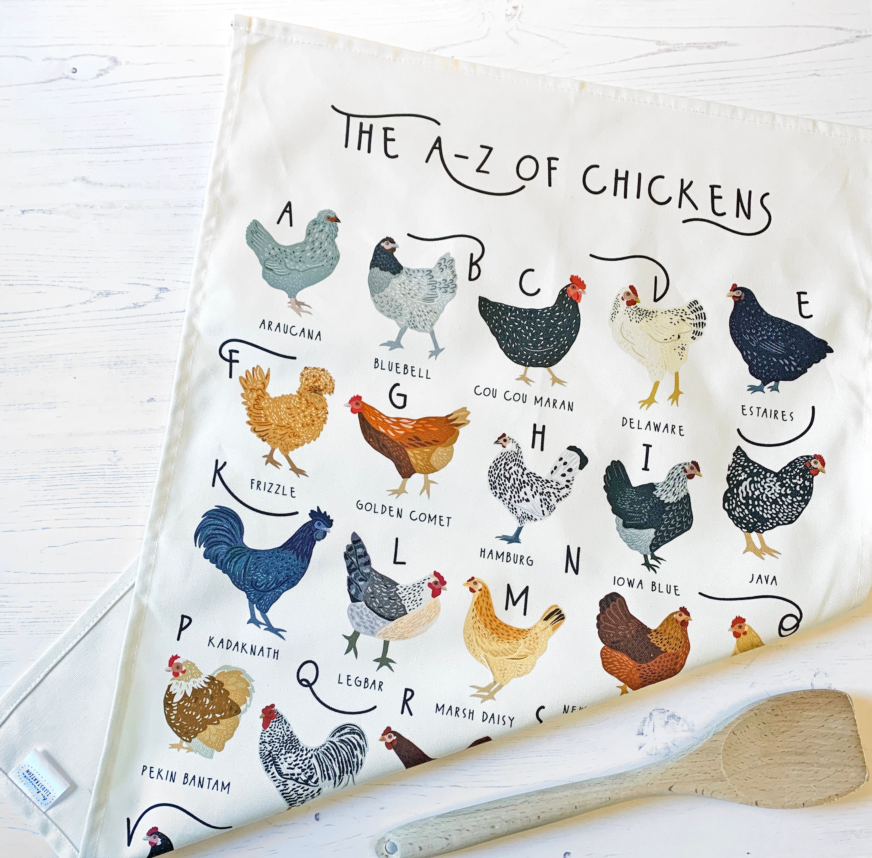 Chicken Tea Towel AZ of Chickens Tea Towel Illustrated Tea Etsy UK