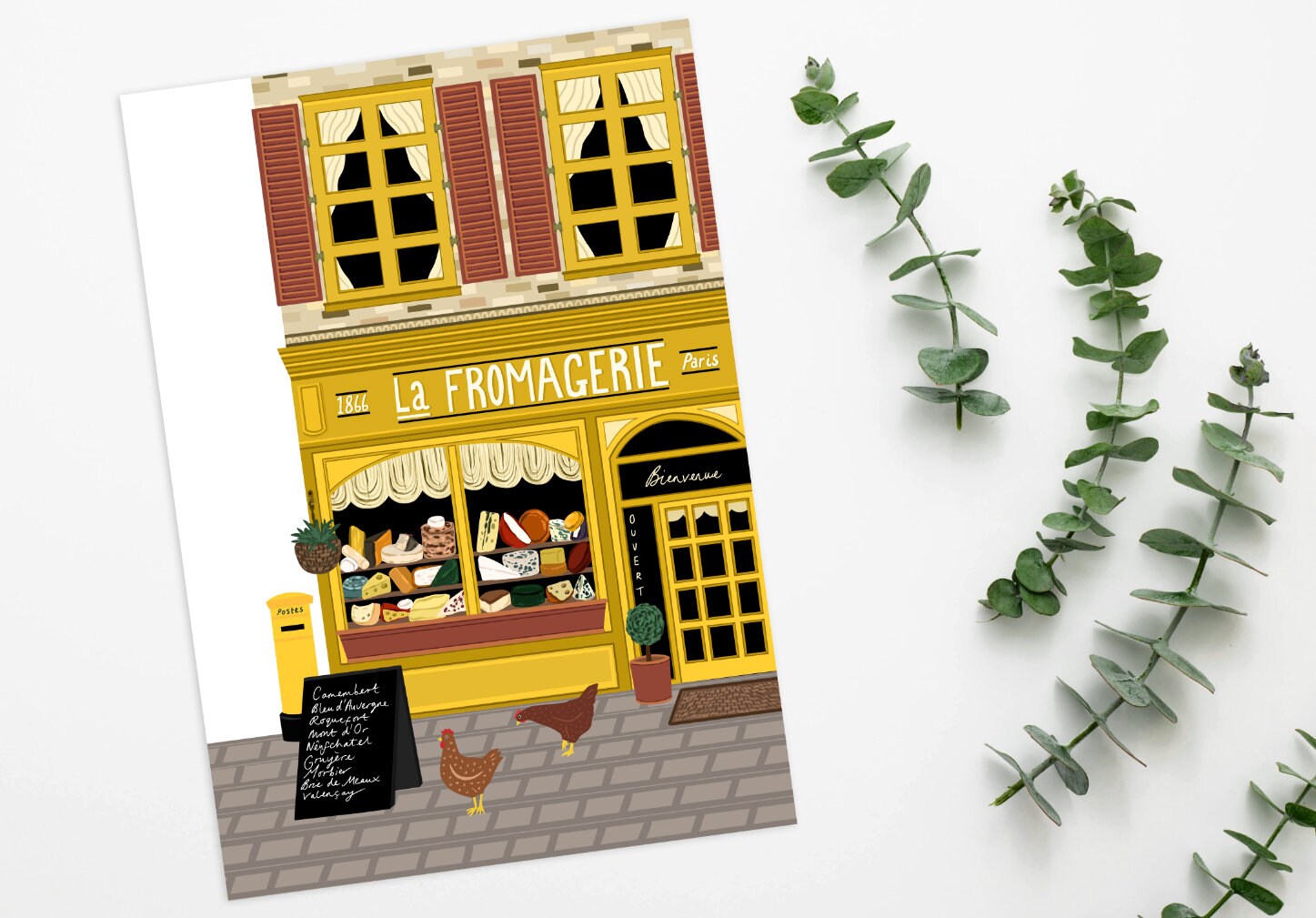 Fromagerie Shop Front Print, Cheese Illustration, Cheese Lovers