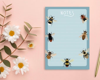 Bumble bee notepad, A6 notepad, Cute bee stationery, bee gift, Illustrated deskpad, Shopping list pad, bumble bee notepad, Kitchen notes