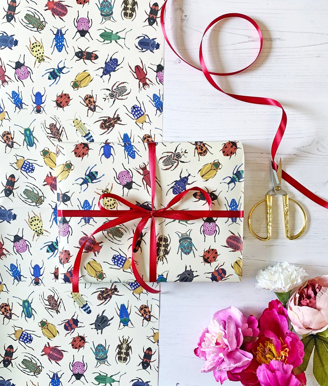 Beetle Wrapping Paper Sheet, Illustrated Wrap, Beetles Wrap, Cute ...