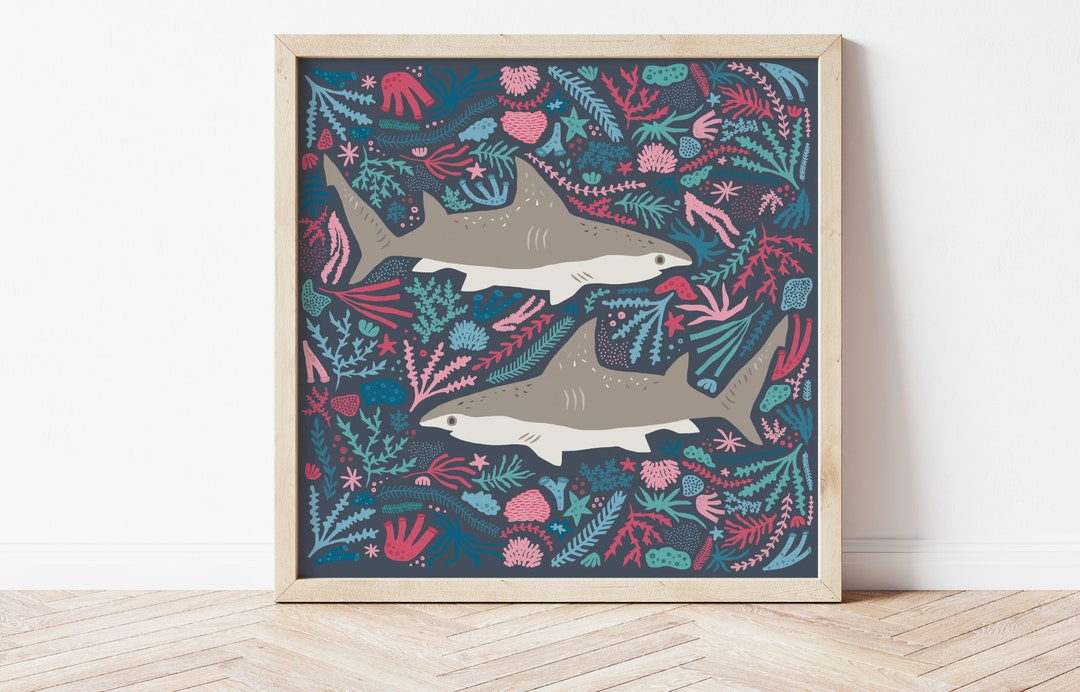 Shark Print Shark Poster Protect the Sharks Bathroom Wall Etsy