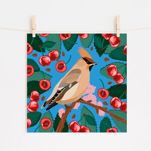 Waxwing Print, Wild Bird print, Quirky Bird art, Waxwing Bird art, Bird poster, wall art, home decor, gifts, animal lovers art, Birds Poster image 3