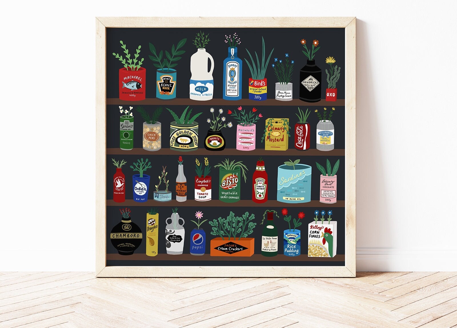 Recycled Bottles Kitchen Print, Kitchen Packaging Print, Cute