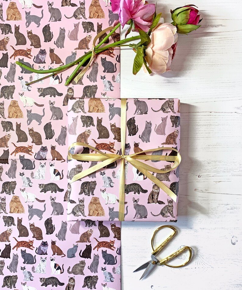Cat Wrapping Paper Cat Print Wrap Cute Cat Gift Wrap Etsy UK