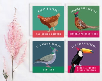 Funny Birthday Cards Pack, Bird Birthday Cards, Humorous Birthday Bundle, Cards for him, Pheasant Card, Chicken Card, Funny Cards, Birthday