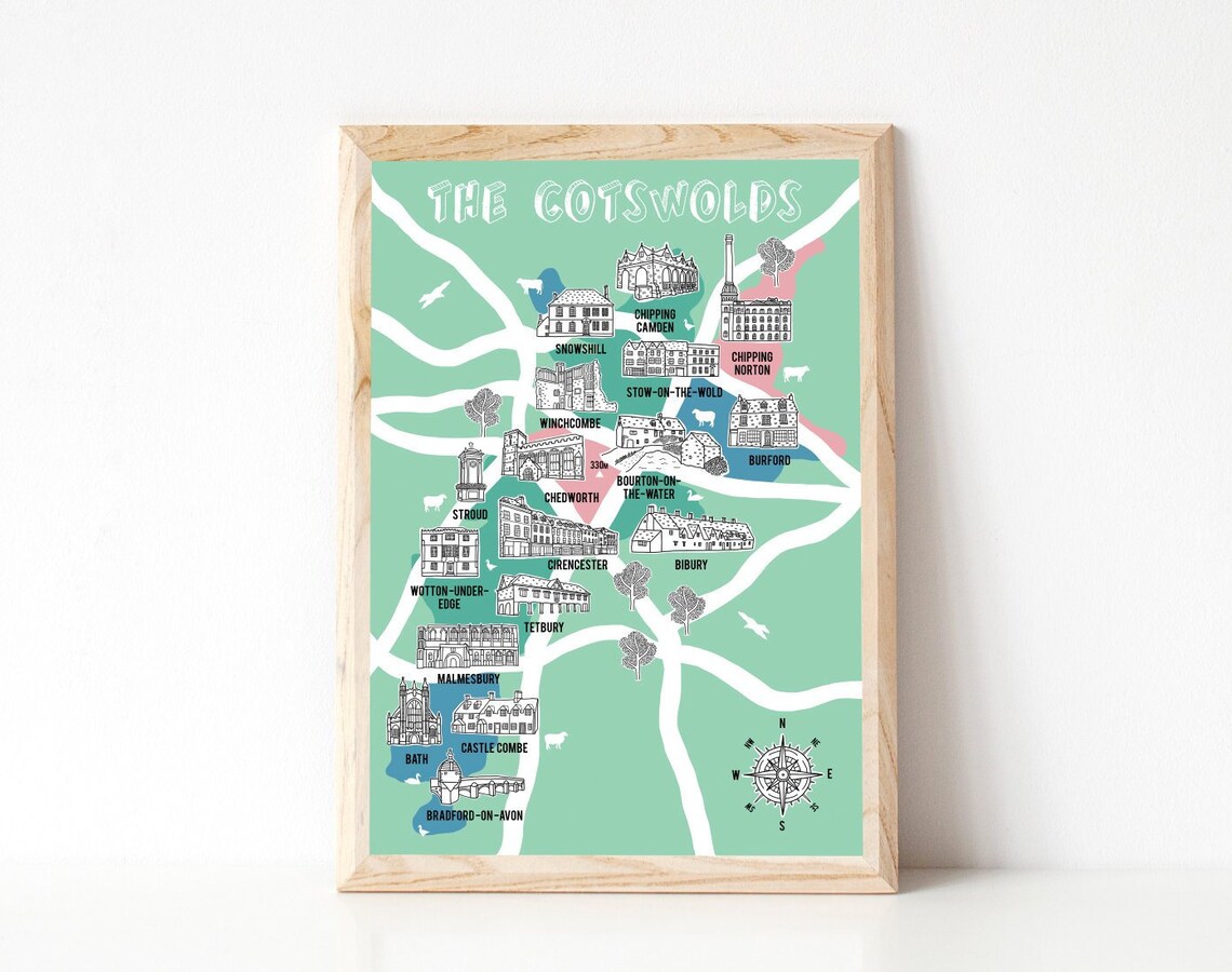 Cotswolds Map Cotswold Gifts Map Illustration County Map Etsy UK
