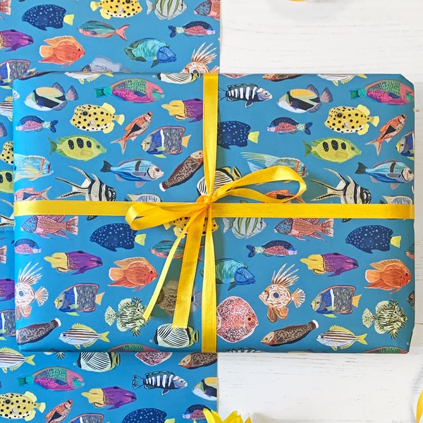 Fish Wrapping Paper, Cute and colourful fish wrap, tropical fish gift wrap, fish gift, ocean wrapping paper, kids wrapping paper, fish wrap