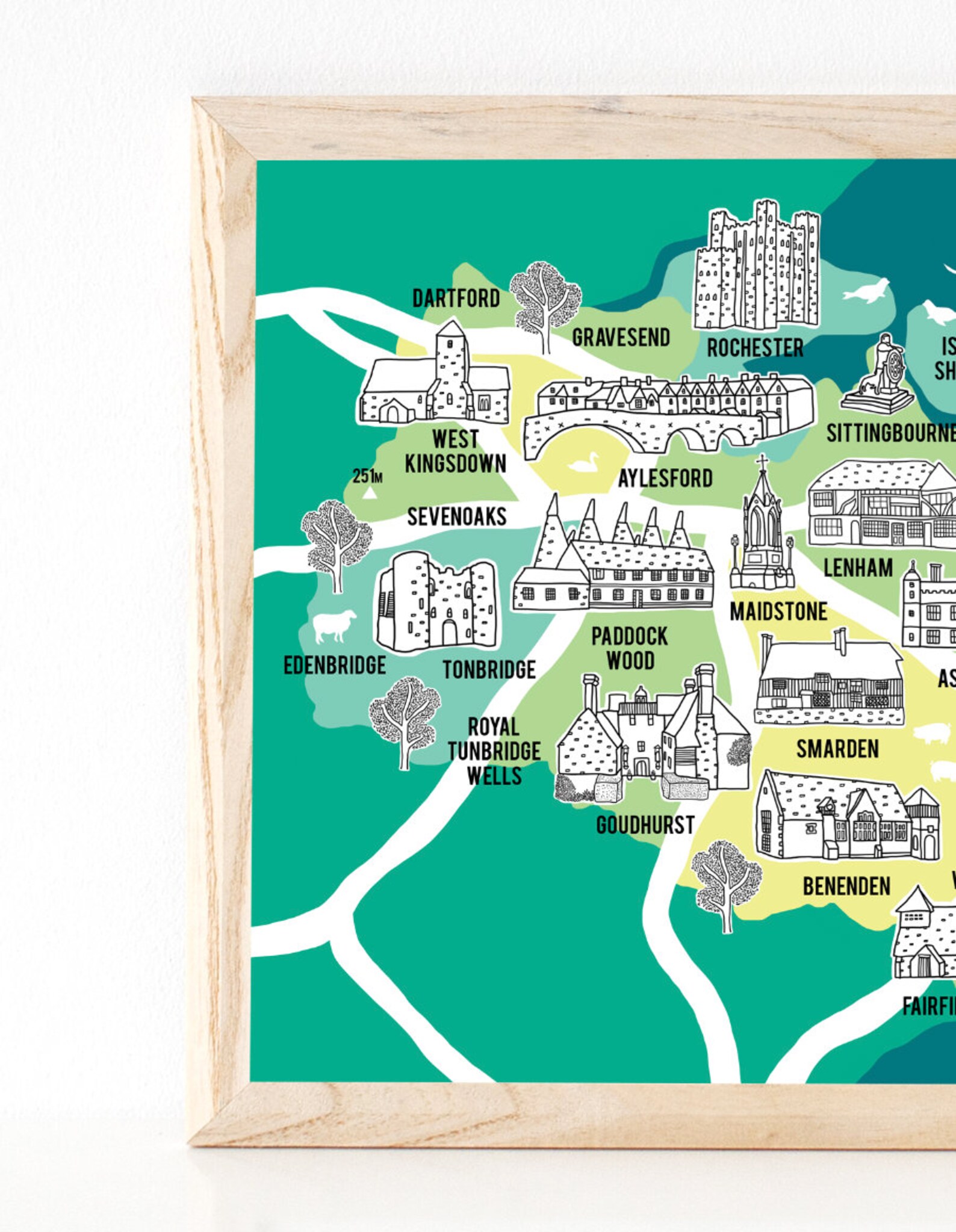 Kent Map Illustrated Map Kent Gifts Map of Kent Kent Art - Etsy UK