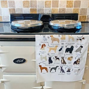 Dogs Tea Towel, A-Z of Dogs Tea Towel, Illustrated Tea Towel, Dog Homewares, Dog lovers Gift, Kitchen Accessories Gift, Tea Towel image 3