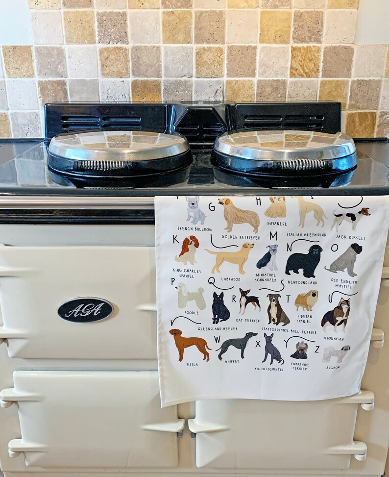 Dogs Tea Towel, A-Z of Dogs Tea Towel, Illustrated Tea Towel, Dog Homewares, Dog lovers Gift, Kitchen Accessories Gift, Tea Towel image 3