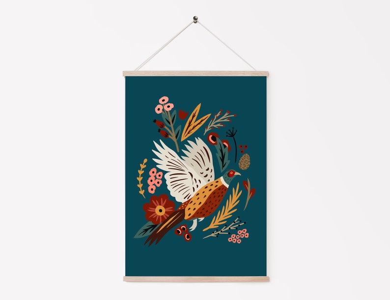 Pheasant Print, Illustrated pheasant poster, Beautiful pheasant print, Game birds illustration, Wildlife art, Kitchen decor, Pheasant gift image 2