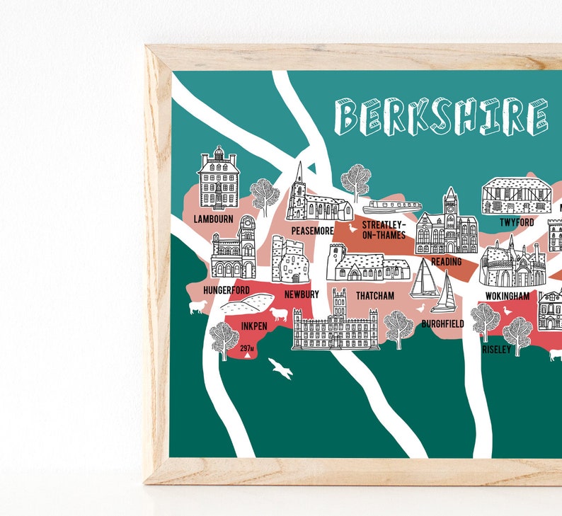 Berkshire Map Illustrated Map Berkshire Gifts Map of Etsy UK