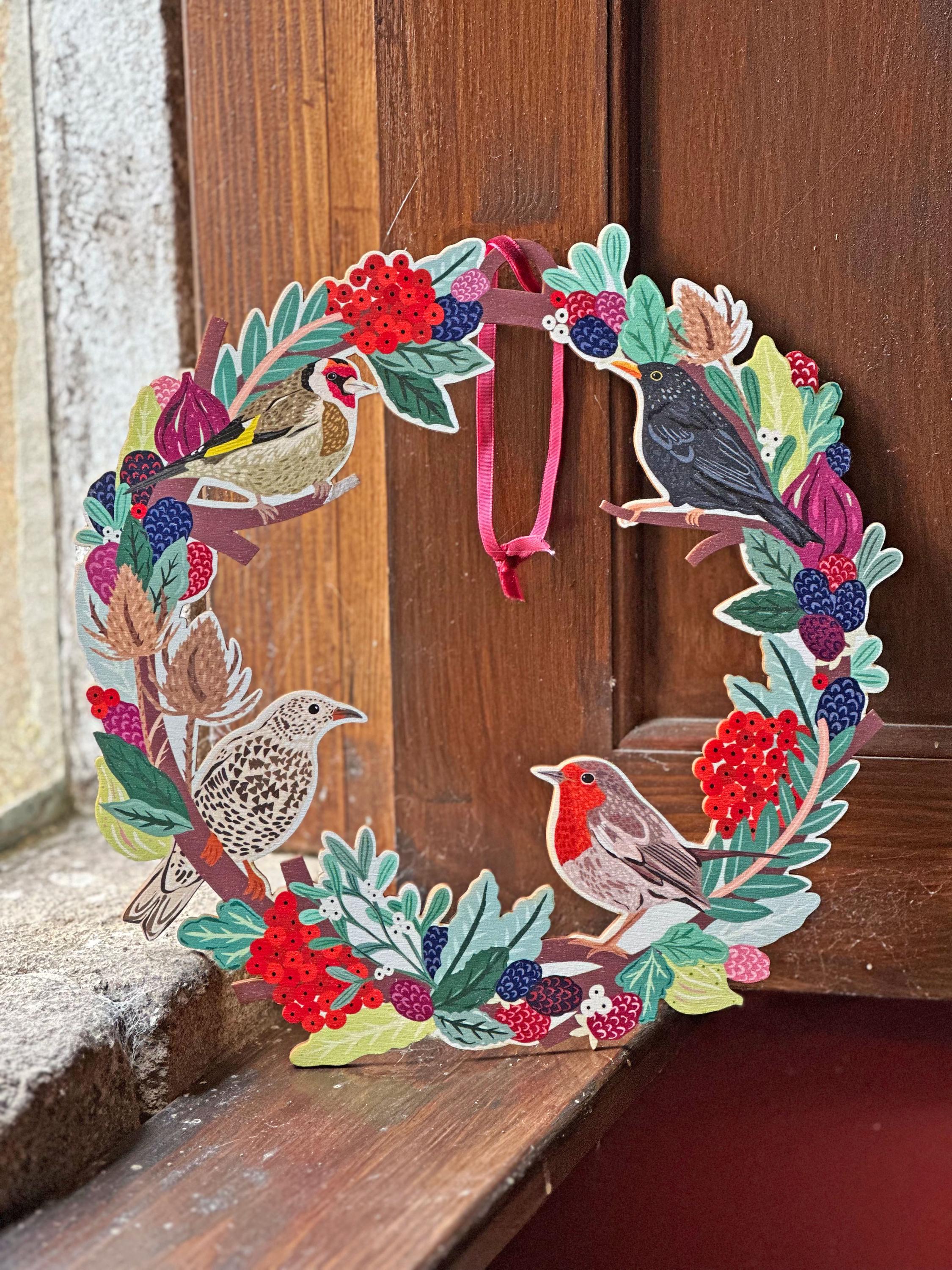 Wooden Christmas Wreath, Christmas Wreath, Birds and Berries Wreath