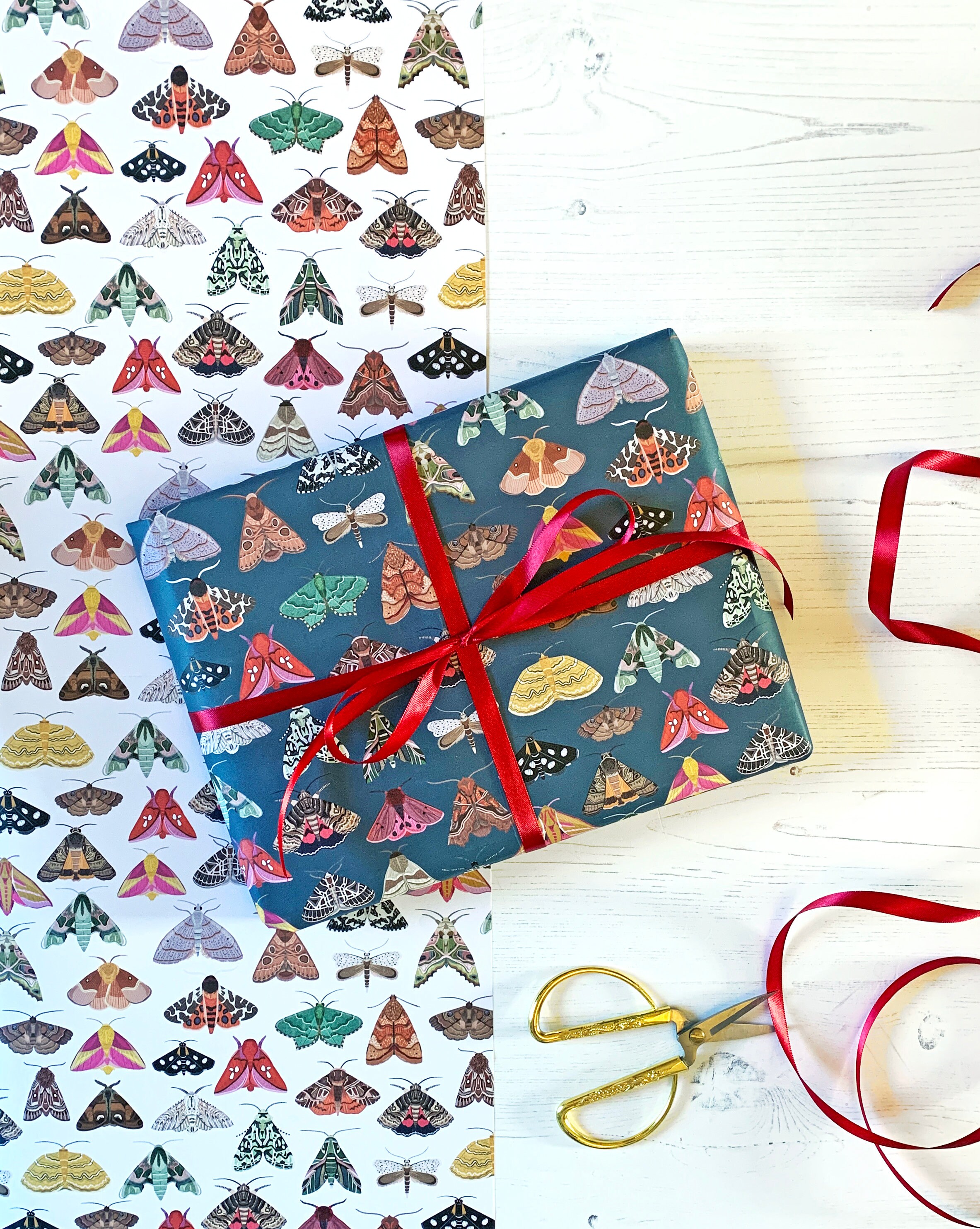 Moth Wrapping Paper Illustrated Wrapping Paper Moth Gift Etsy