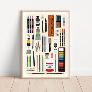 Zeichenmaterialien Druck, Kunst Bedarf Poster, der Kunst Raum Druck, Zeichnung Poster, Kunst-Liebhaber Geschenk, Künstler Studio Poster, Zeichnung Druck