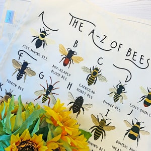 Bee Tea Towel, A-Z of Bees Tea Towel, Illustrated Tea Towel, Bumble Bee Homewares, Bee Gift, Kitchen Accessories Gift, Tea Towel image 6