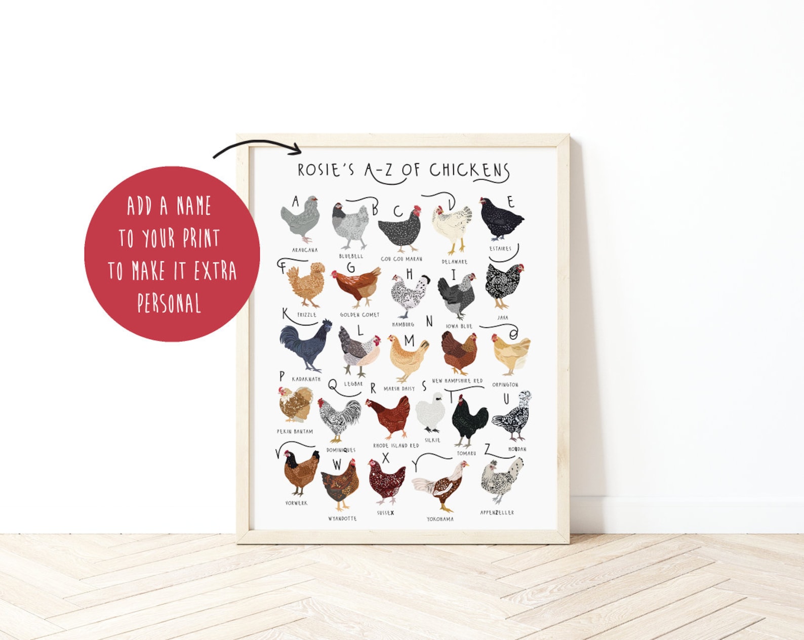 A-Z of Chickens Poster, Chicken Print, Chicken Breeds Art, Alphabet ...