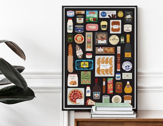 French Larder Print, French food print, Food packaging poster, kitchen home art, French cooking print, Cooking poster, Food poster art