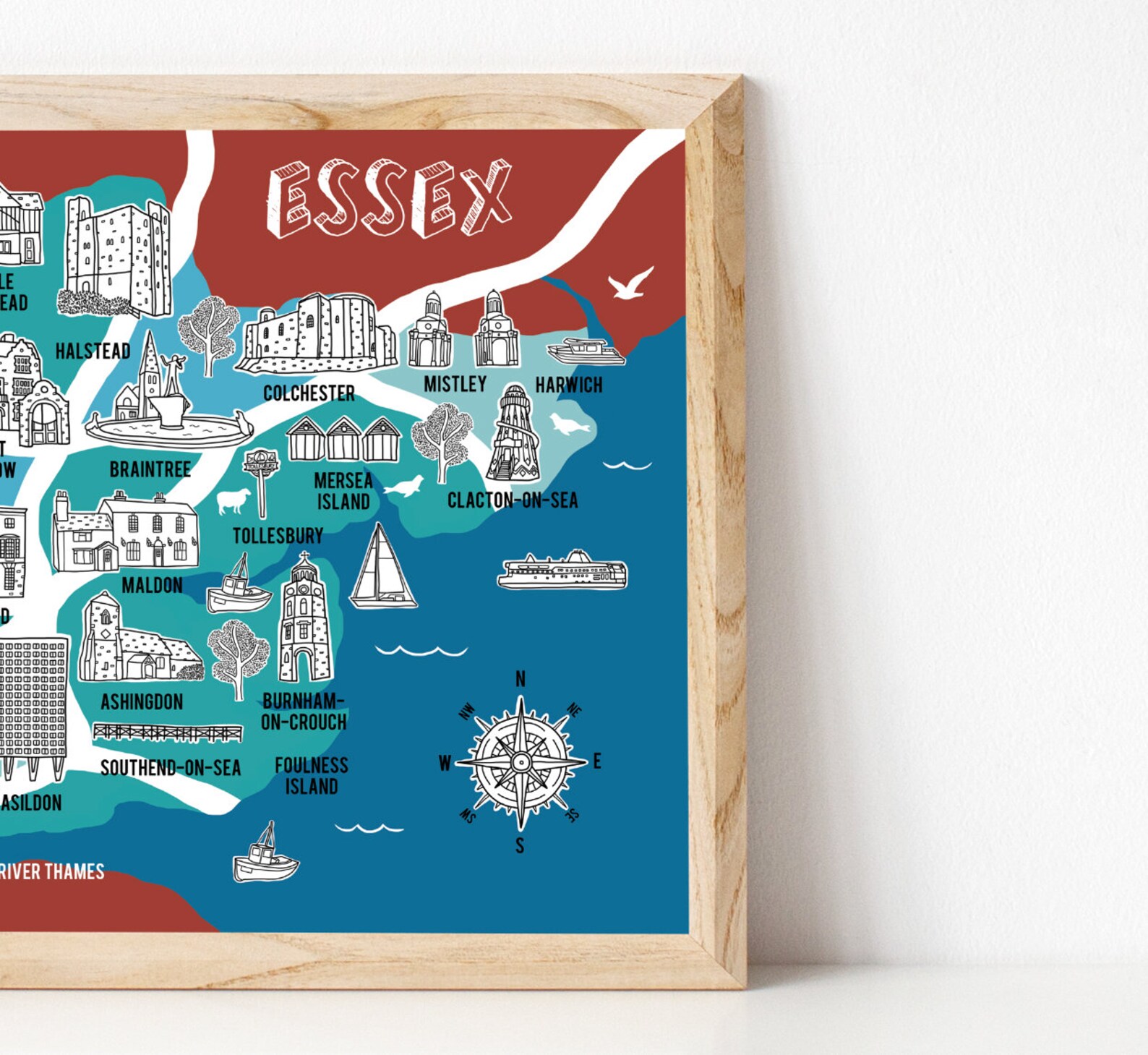 Essex Map Illustrated Map Essex Gifts Map of Essex Essex Etsy UK