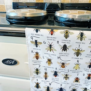 Bee Tea Towel, A-Z of Bees Tea Towel, Illustrated Tea Towel, Bumble Bee Homewares, Bee Gift, Kitchen Accessories Gift, Tea Towel image 7