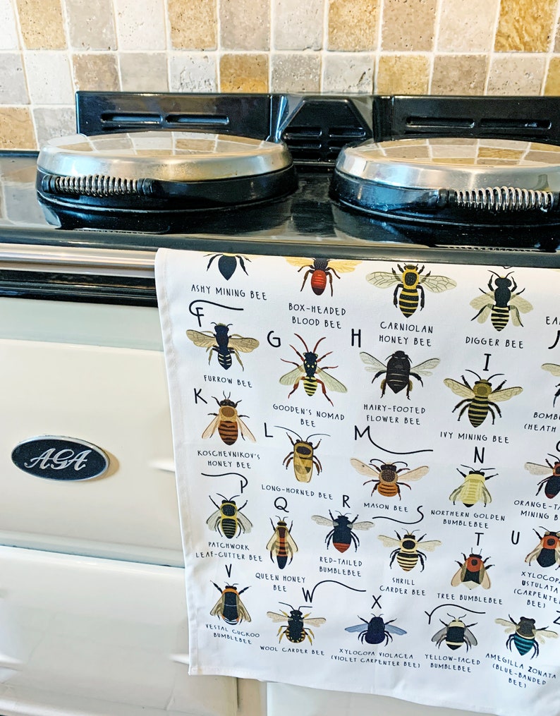 Bee Tea Towel, A-Z of Bees Tea Towel, Illustrated Tea Towel, Bumble Bee Homewares, Bee Gift, Kitchen Accessories Gift, Tea Towel image 7