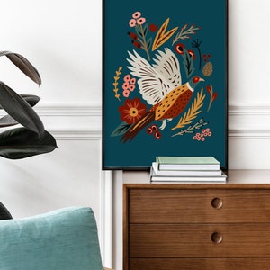 Pheasant Print, Illustrated pheasant poster, Beautiful pheasant print, Game birds illustration, Wildlife art, Kitchen decor, Pheasant gift image 3