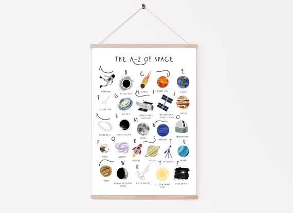 A-Z of Space Poster, Space Alphabet, Space Illustration, Astronaut