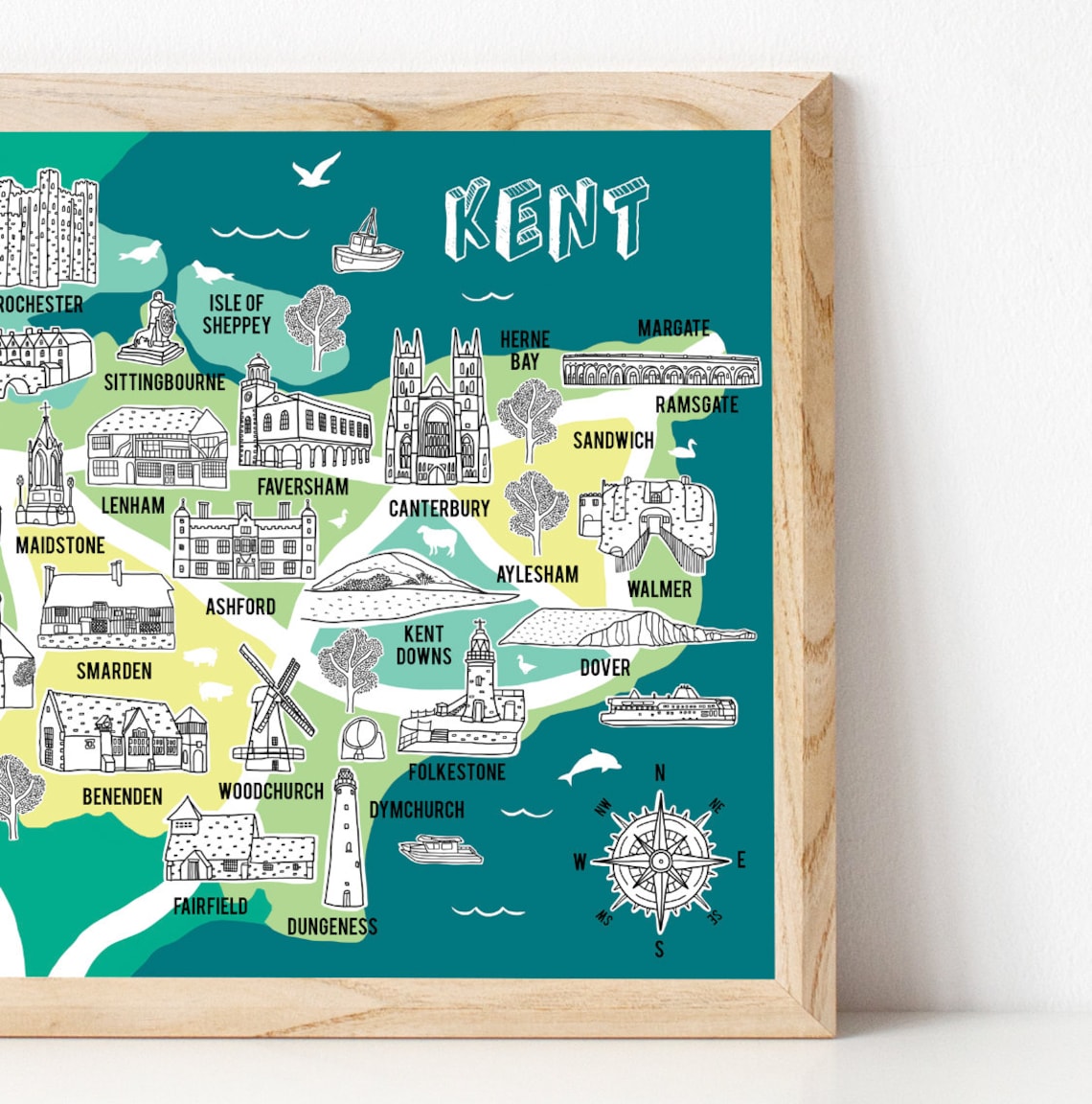 Kent Map Illustrated Map Kent Gifts Map of Kent Kent Art Etsy UK