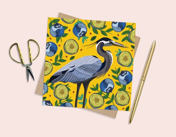 Heron Card, Bird Card, Quirky Bird, Heron Bird art, Bird Lovers Card, Bird Gift, Heron gift, animal lover art, Bird Poster, Any Occassion
