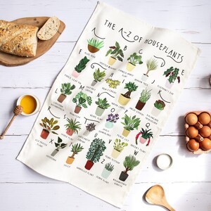 Houseplants Tea towel, A-Z of Houseplants tea towel, Houseplant homewares, kitchen gift, plant lovers gift, plant mum gift, plant tea towel