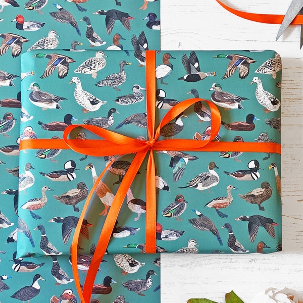 Ducks Wrapping Paper, Cute duck gift wrap, bird wrapping paper, illustrated wrap, duck lover gift, cute colourful wrap, ducks wrapping paper