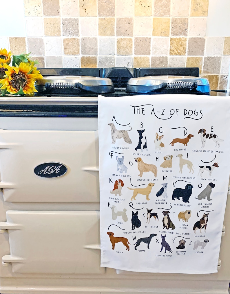 Dogs Tea Towel, A-Z of Dogs Tea Towel, Illustrated Tea Towel, Dog Homewares, Dog lovers Gift, Kitchen Accessories Gift, Tea Towel image 5