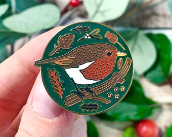 Robin Enamel Pin Badge, Christmas enamel pin, Stocking filler, Robin badge, christmas gift, Robin gift, limited edition pin badge, robins