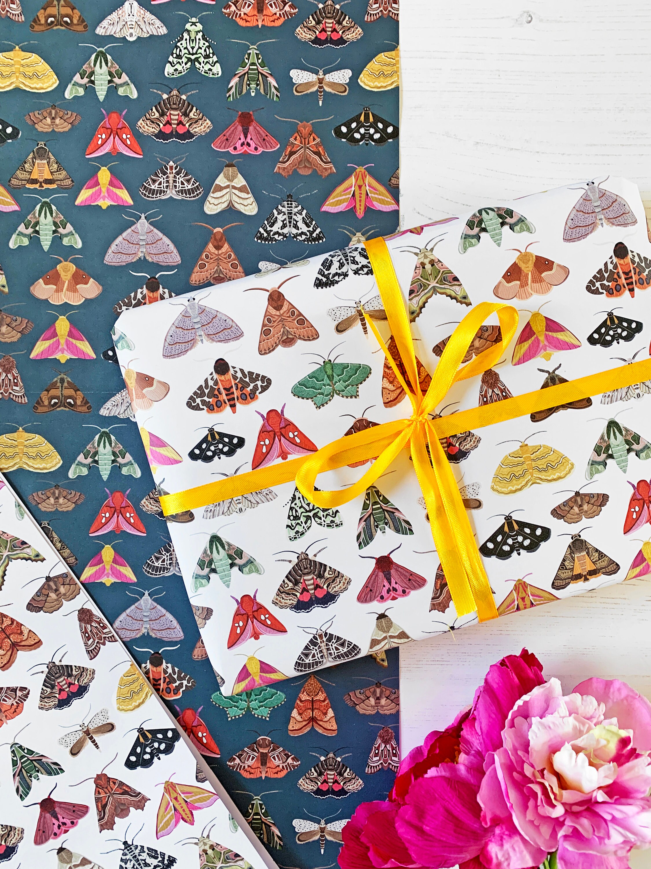 Moth Wrapping Paper Illustrated Wrapping Paper Moth Gift Etsy
