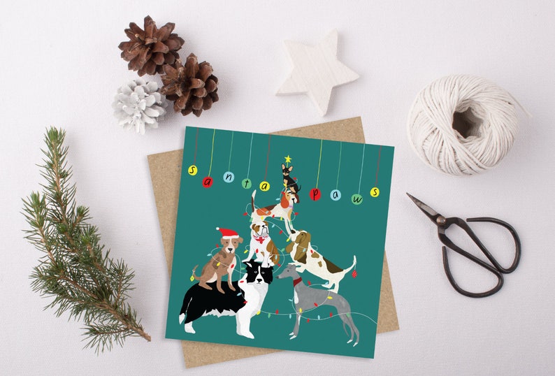 Dogs Christmas Card Santa Paws Funny Christmas Card Dog Etsy UK