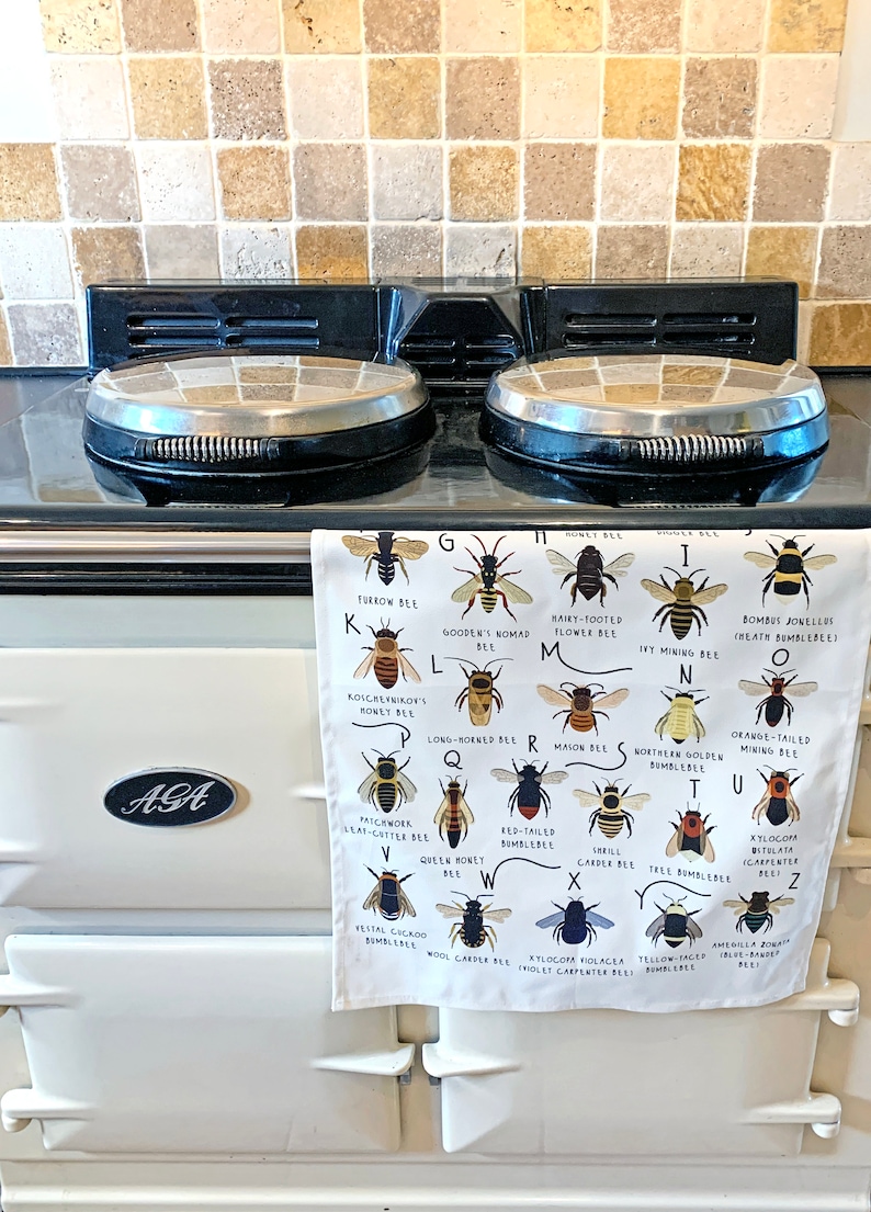 Bee Tea Towel, A-Z of Bees Tea Towel, Illustrated Tea Towel, Bumble Bee Homewares, Bee Gift, Kitchen Accessories Gift, Tea Towel image 3