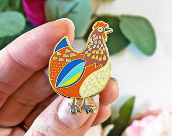 Chicken Enamel Pin Badge, Hard Enamel Badge, Chicken Gifts, Chicken Badge, Luxury Pin Badge, Chicken Lapel Pin, Gold Enamel Pin, chicken pin