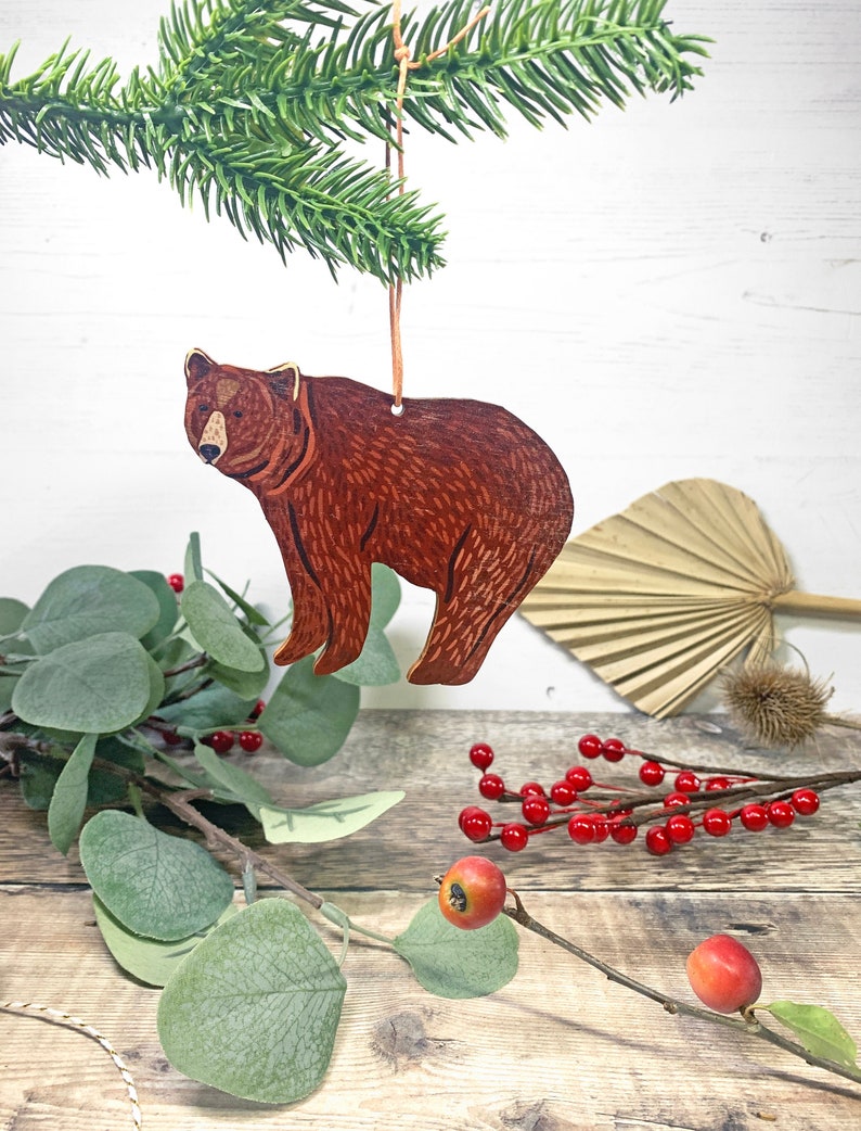 Bear Christmas Tree Decoration, Wooden christmas tree decoration, Christmas bear decor, tree ornament, christmas tree bauble, bear gift image 1