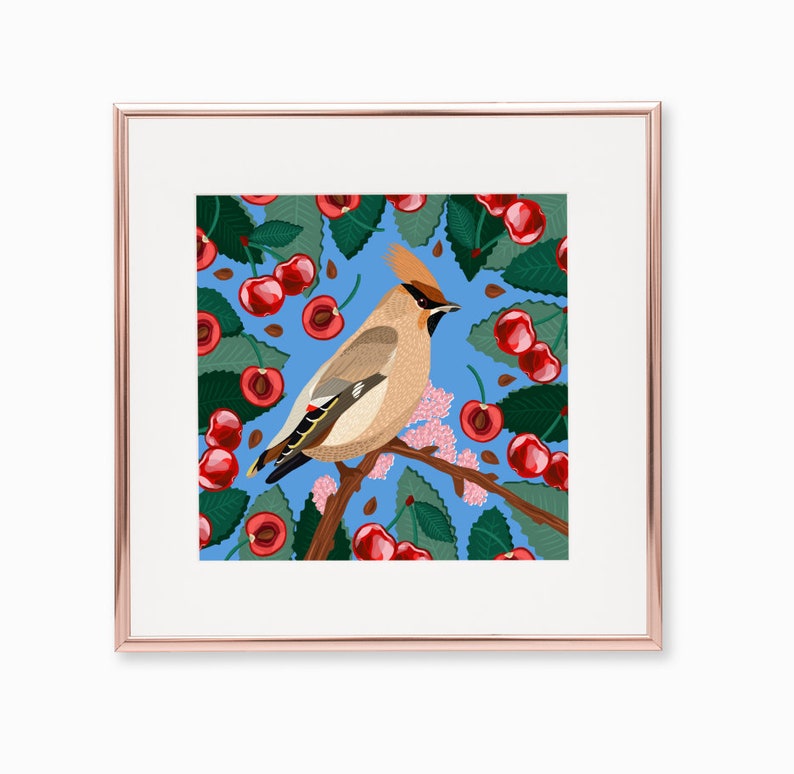 Waxwing Print, Wild Bird print, Quirky Bird art, Waxwing Bird art, Bird poster, wall art, home decor, gifts, animal lovers art, Birds Poster image 2